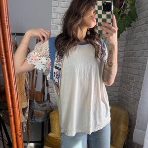 Free People //  short sleeve floral crotchet top